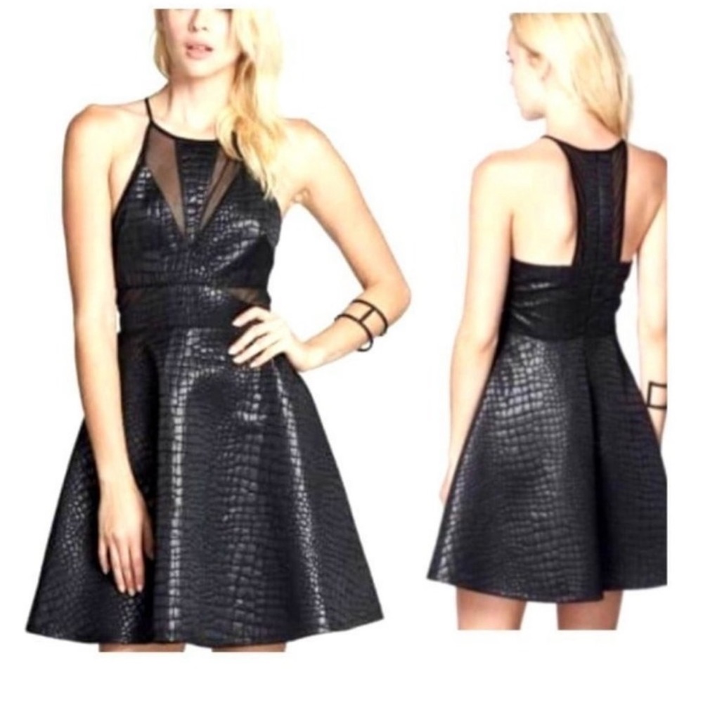 Anthro ASTR Alligator Leather Mesh Lined Dress